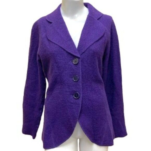 Spanner Deep Purple 100% Wool High Low Button Up Collared Blazer Shacket - Picture 1 of 7